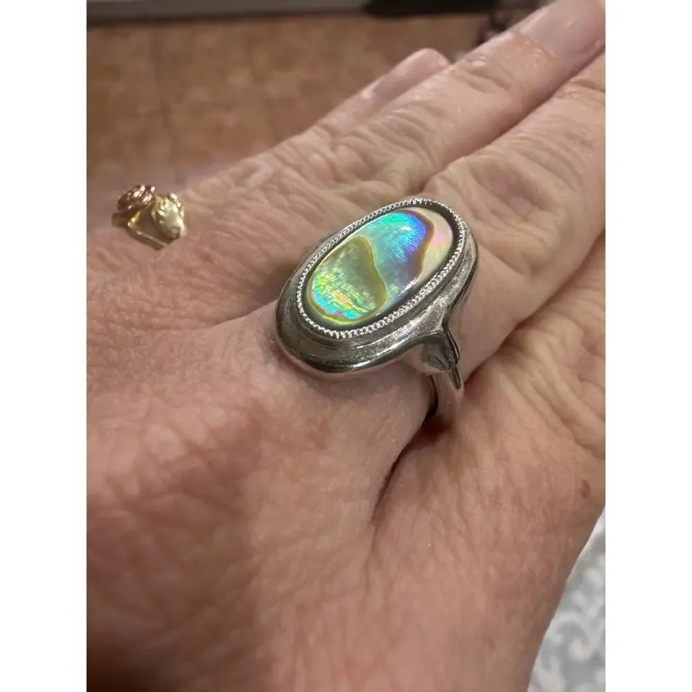 Vintage Avon Iridescent Abalone Shell Adjustable Ring